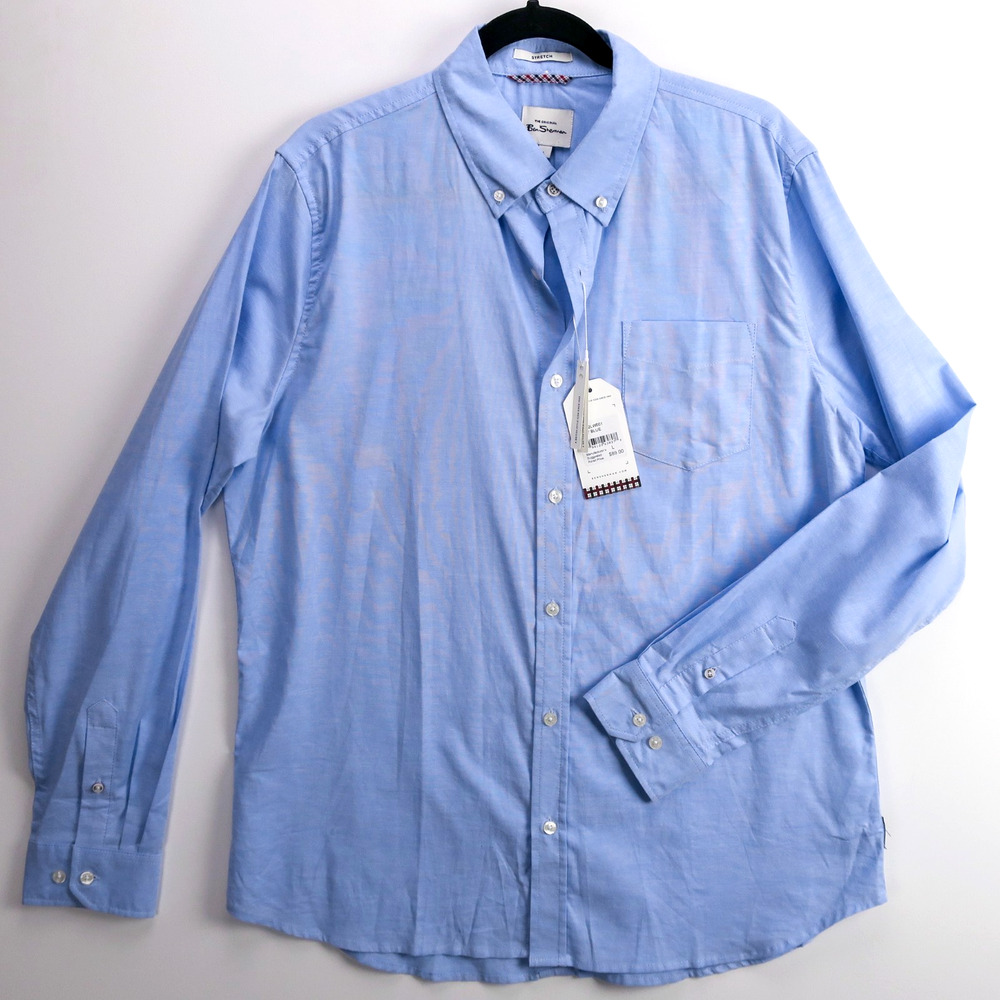 Ben Sherman Men's Shirt Large Blue Stretch Cotton Button Down Long Sleeve NWT